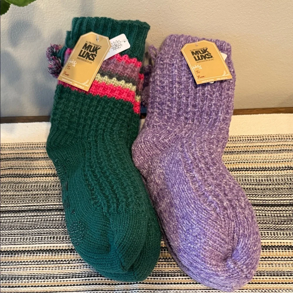 Muk‎ Luks Aloe Infused Textured Cabin Socks 2 Pairs Size S/M 6-8